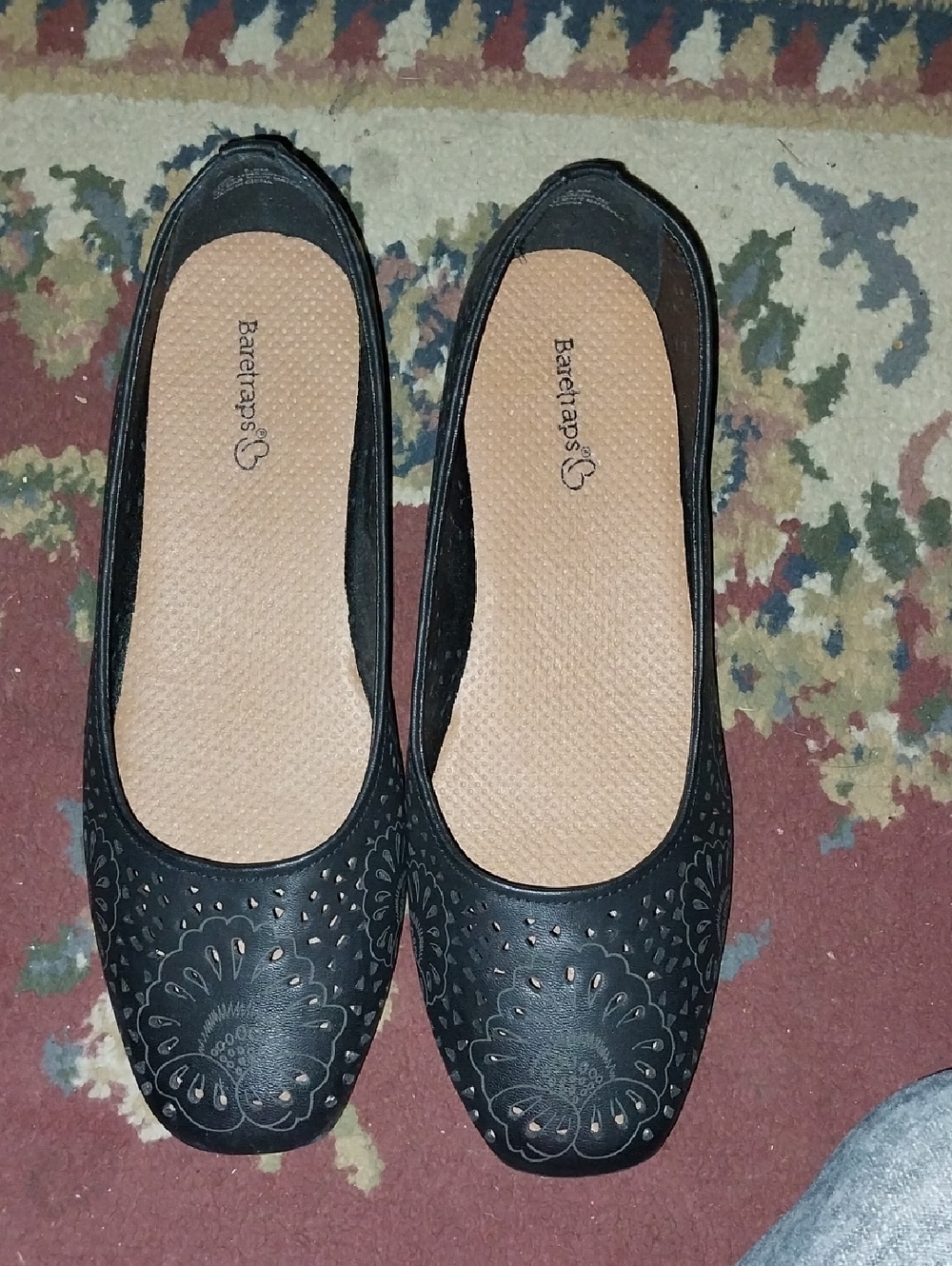 BareTraps Chika Black Floral Laser-Cut Ballet Flats